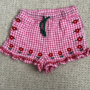 6Y Mini Boden Pink Gingham Short with Flower Appliqué